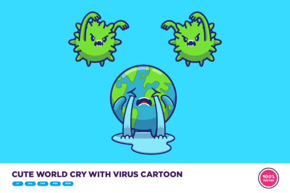 A Cute Virus Cartoon for Embroidered Comfort
